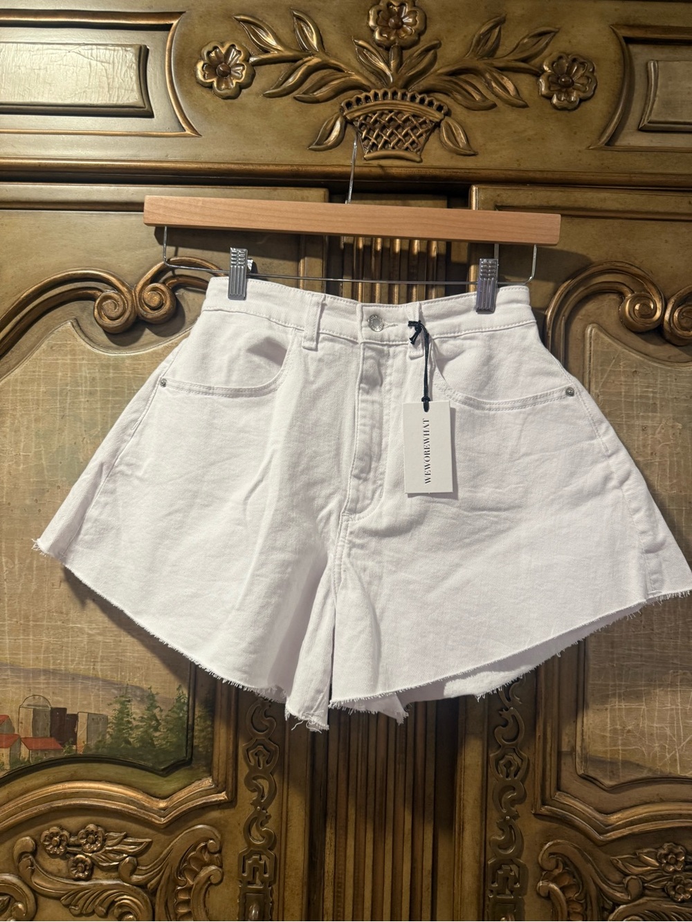 WeWoreWhat White High-Waist Flared Denim Shorts